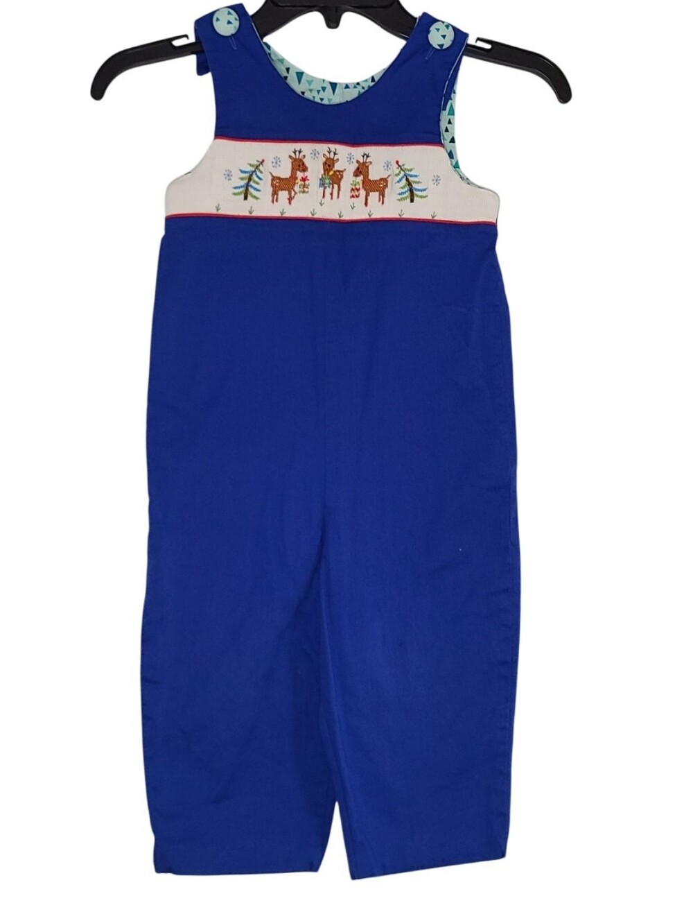 Beaux et Belles Smocked Reindeer Longall Christmas Blue Size 3